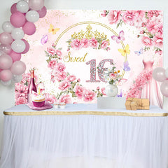 Lofaris Elegant Pink Flower Dress Sweet 16 Birthday Backdrop