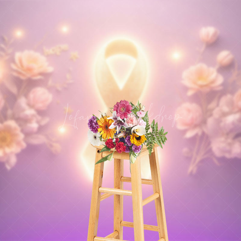 Lofaris Elegant Pink Gold Ribbon Blooms Celebration Backdrop