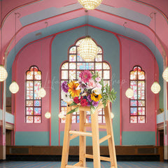Lofaris Elegant Pink Green Dance Hall Architecture Backdrop