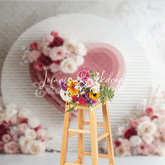 Lofaris Elegant Pink Layered Heart and Floral Round Photography Backdrop Romantic Valentine’s Day Wedding Decor