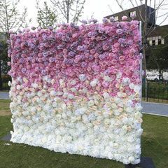 Lofaris Elegant Pink Purple and White Ombre Artificial Flower Wall Romantic Floral Backdrop for Wedding Party Decor