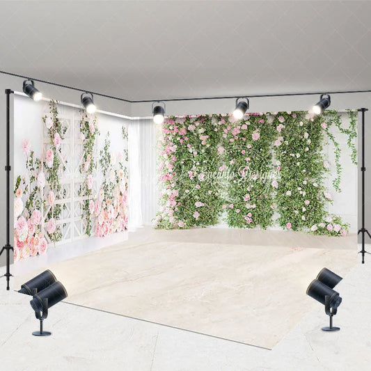 Lofaris Elegant Pink Rose and Green Foliage Floral Wall Room Set Backdrop Romantic Garden Wedding Party Decor