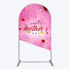 Lofaris Elegant Pink Rose Happy Mother’s Day Round Top Arch Backdrop Floral Pearl and Glitter Decor