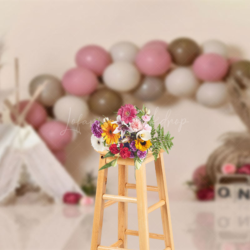 Lofaris Elegant Pink White Balloon Arch Feathered Backdrop