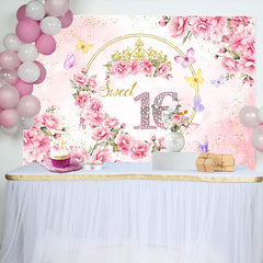 Lofaris Elegant Pinky Flowers Sweet 16 Birthday Backdrop