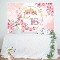 Lofaris Elegant Pinky Flowers Sweet 16 Birthday Backdrop