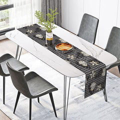 Lofaris Elegant Plaid Table Runner with Black and Gold Palm Leaves for Modern Glam Holiday Dining Decor