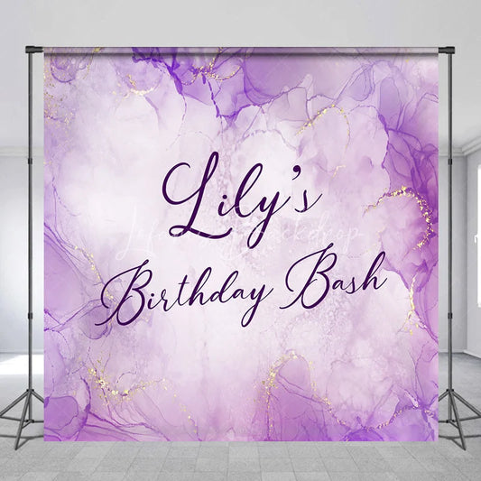 Lofaris Elegant Purple and Gold Glitter Alcohol Ink Custom Backdrop Personalized Birthday Bash Party Decor for Celebrations