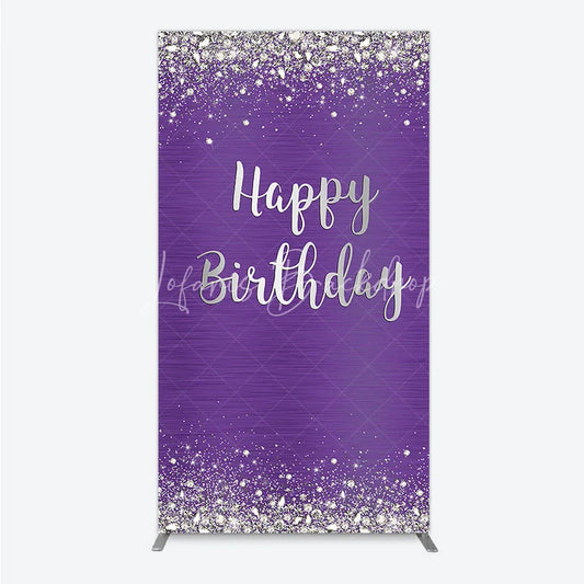 Lofaris Elegant Purple and Silver Glitter Happy Birthday Rectangle Arch Backdrop Diamond Celebration Party Decor