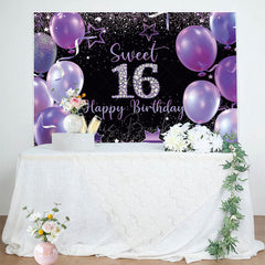Lofaris Elegant Purple Balloon Sweet 16 Happy Birthday Backdrop