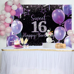 Lofaris Elegant Purple Balloon Sweet 16 Happy Birthday Backdrop