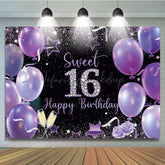 Lofaris Elegant Purple Balloon Sweet 16 Happy Birthday Backdrop