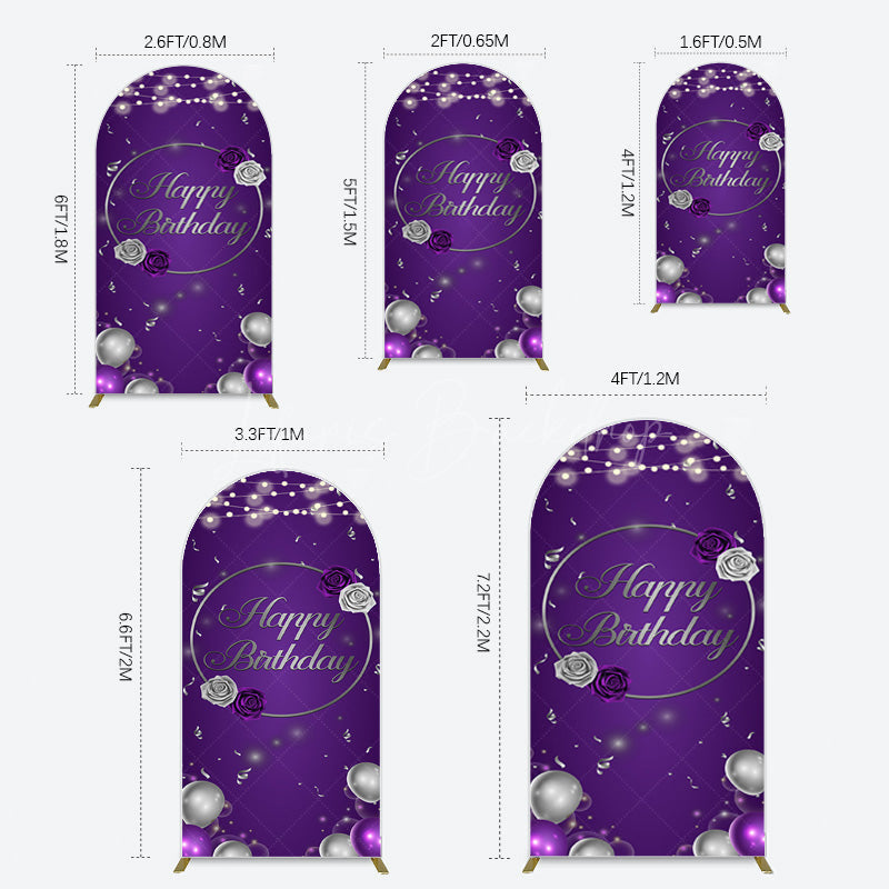 Lofaris Elegant Purple Balloons Rose Birthday Arch Backdrop