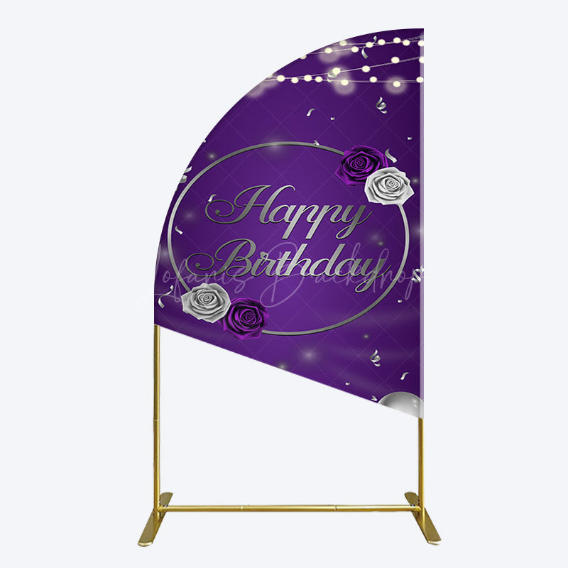 Lofaris Elegant Purple Balloons Rose Birthday Half Moon Arch Backdrop