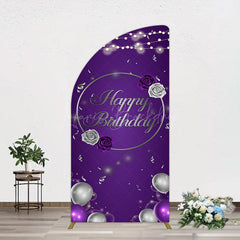 Lofaris Elegant Purple Balloons Rose Birthday Half Moon Arch Backdrop