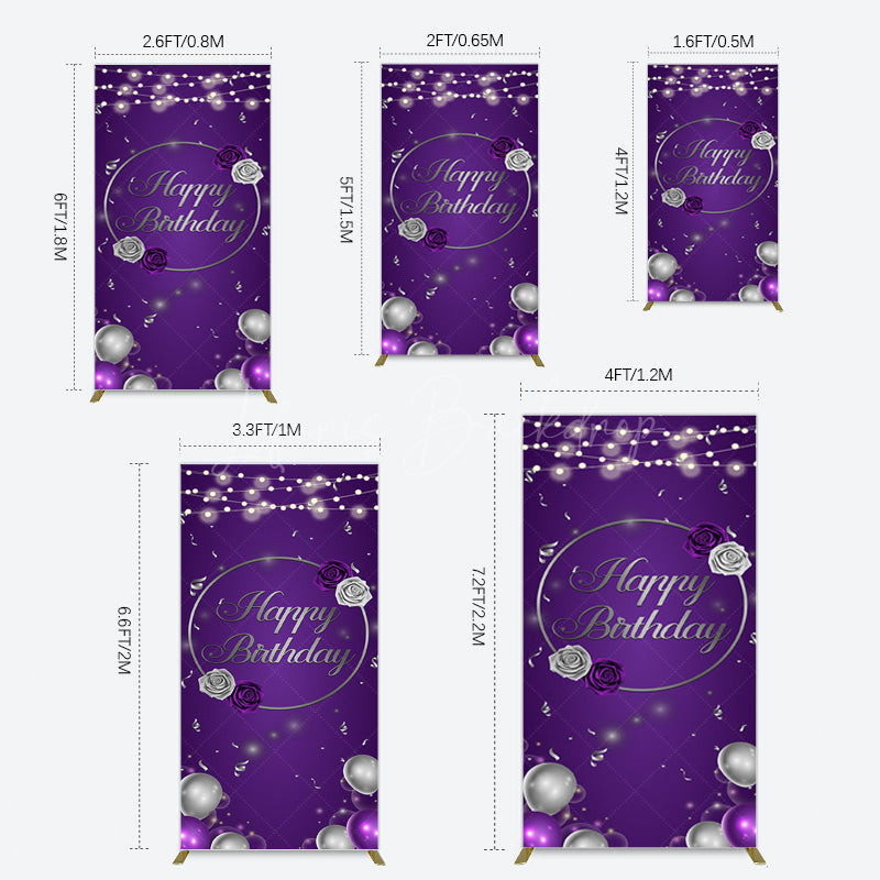 Lofaris Elegant Purple Balloons Rose Birthday Rectangle Backdrop