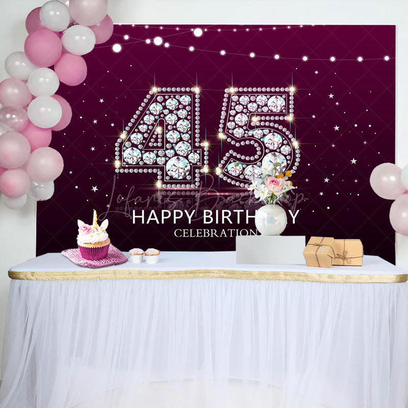 Lofaris Elegant Purple Diamond Glare 45th Birthday Backdrop