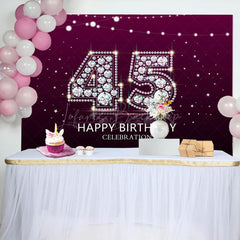 Lofaris Elegant Purple Diamond Glare 45th Birthday Backdrop