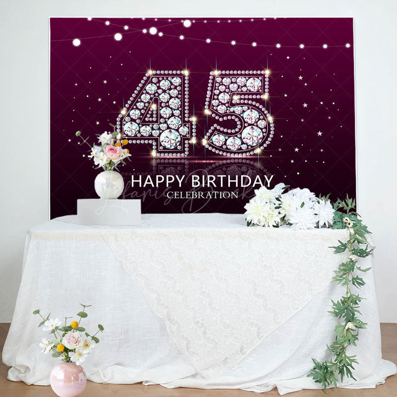Lofaris Elegant Purple Diamond Glare 45th Birthday Backdrop