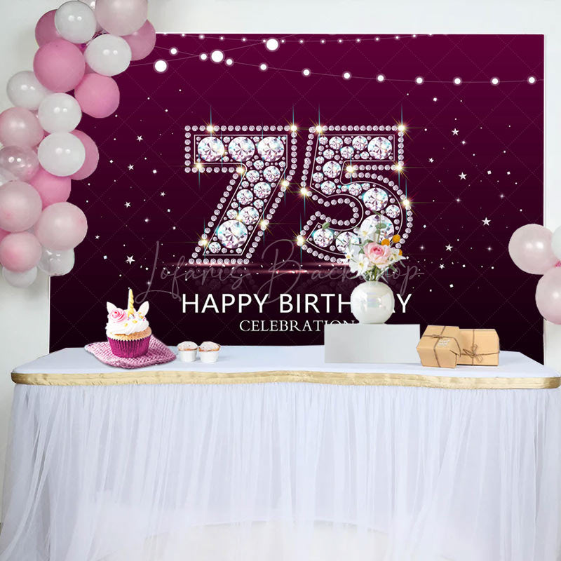 Lofaris Elegant Purple Diamond Glare 75th Birthday Backdrop
