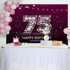 Lofaris Elegant Purple Diamond Glare 75th Birthday Backdrop