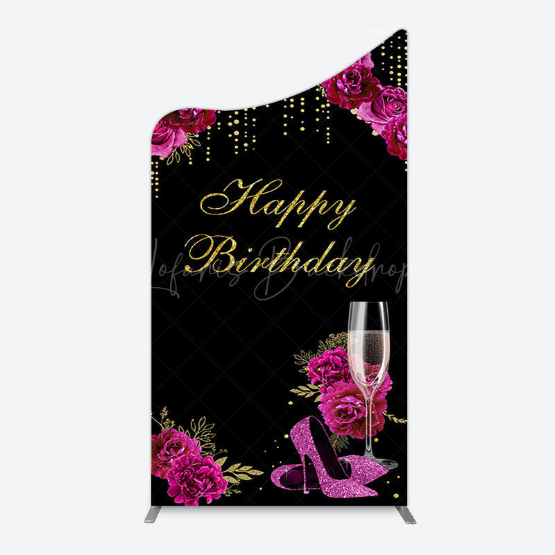 Lofaris Elegant Purple Floral Black Birthday Arch Backdrop
