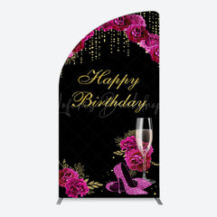 Lofaris Elegant Purple Floral Black Birthday Arch Backdrop