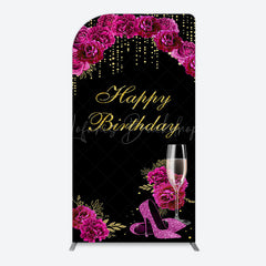 Lofaris Elegant Purple Floral Black Birthday Arch Backdrop