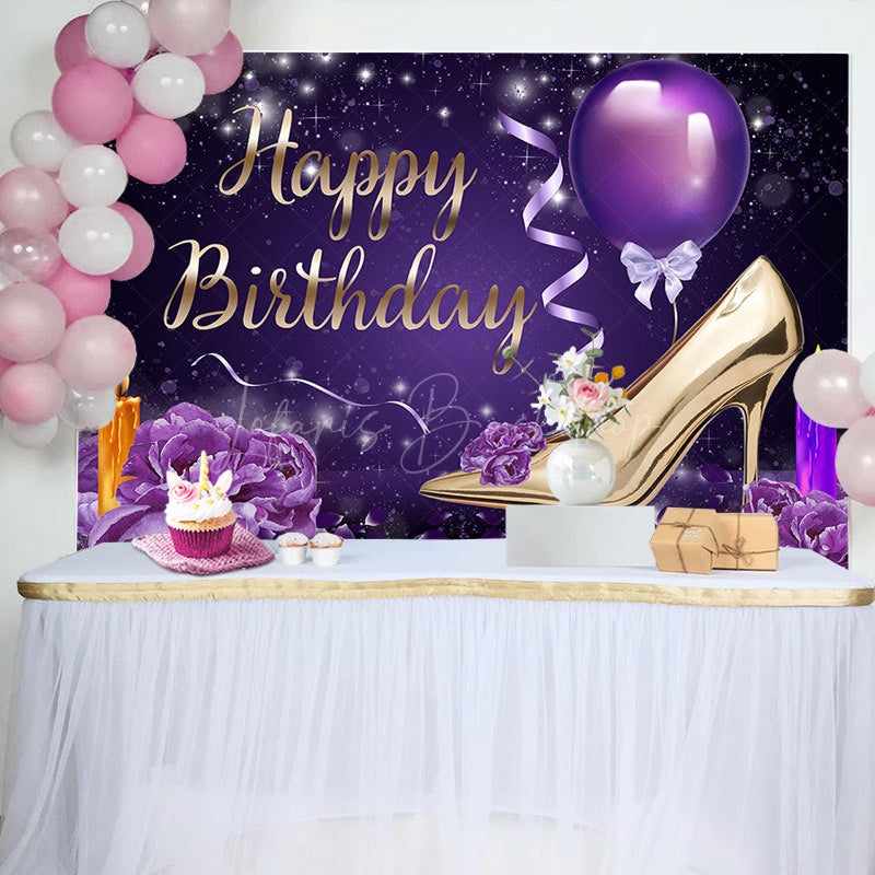 Lofaris Elegant Purple Floral High Heels Birthday Backdrop