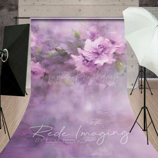 Lofaris Elegant Purple Florals Leaves Sweep Photo Backdrop