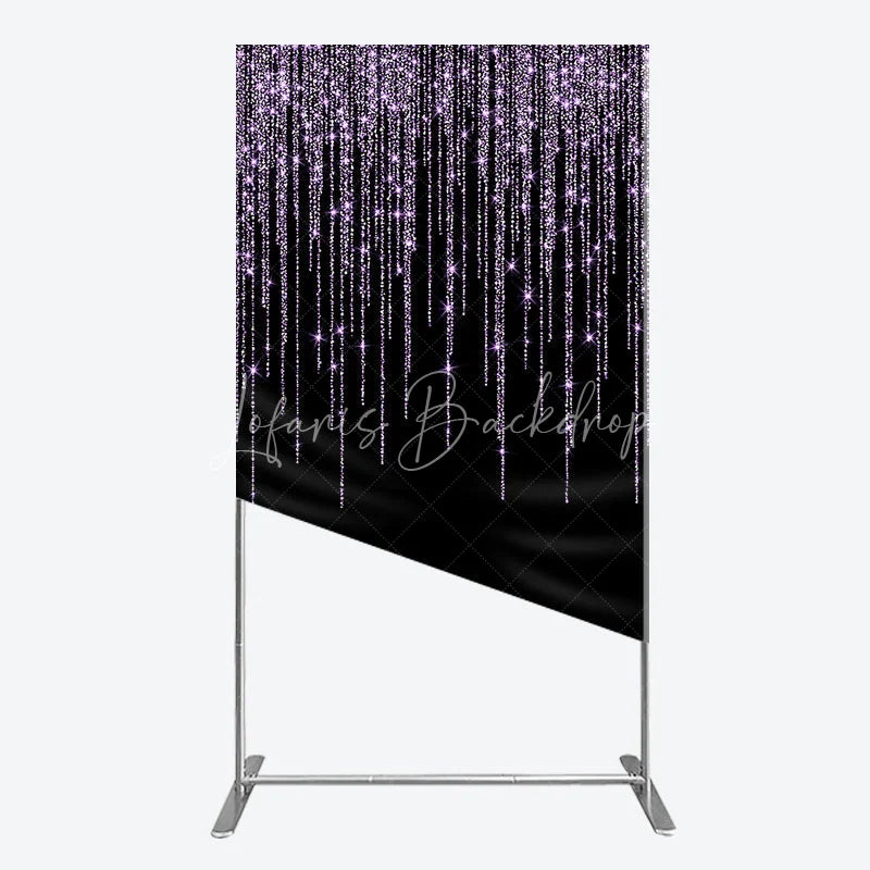 Lofaris Elegant Purple Glitter Sparkling Rectangle Arch Backdrop Black Background for Festive Celebration Decor