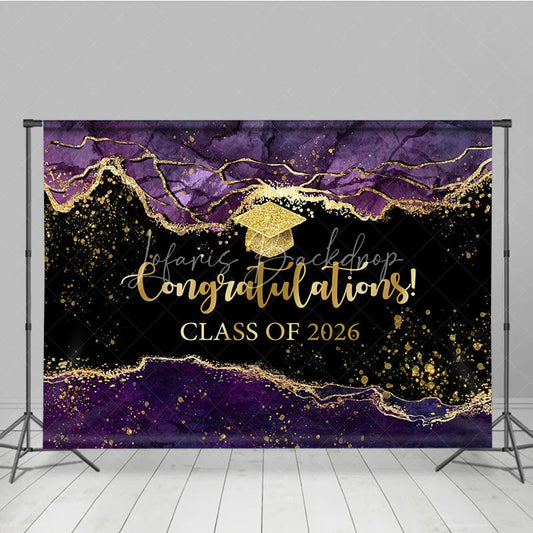 Lofaris Elegant Purple Gold Marbled Backdrop For Graduation