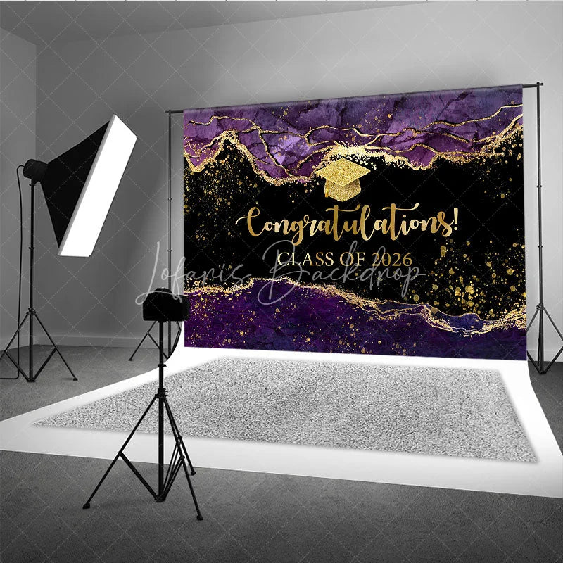 Lofaris Elegant Purple Gold Marbled Backdrop For Graduation