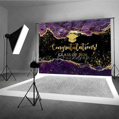 Lofaris Elegant Purple Gold Marbled Backdrop For Graduation