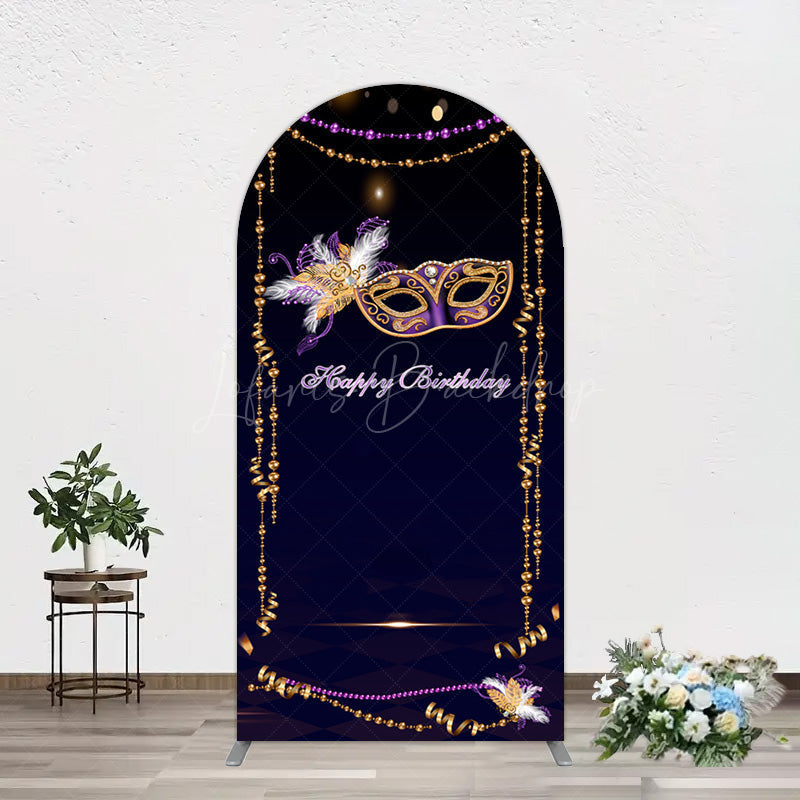 Lofaris Elegant Purple Mask Birthday Masquerade Arch Backdrop