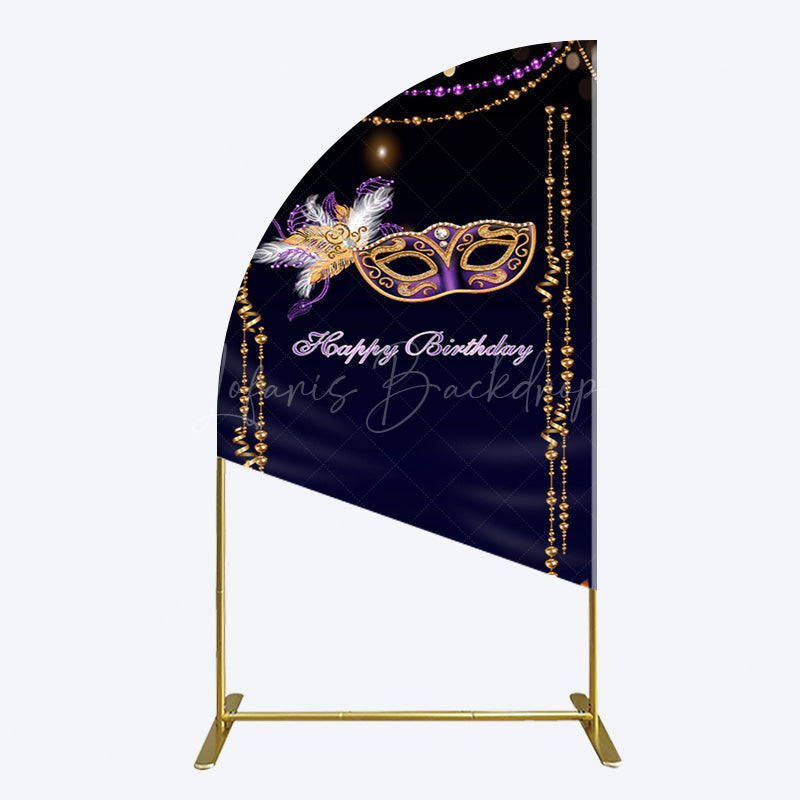 Lofaris Elegant Purple Mask Birthday Masquerade Half Moon Arch Backdrop