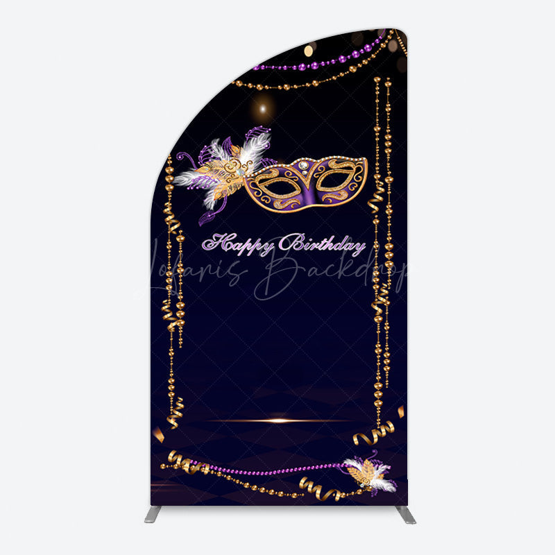 Lofaris Elegant Purple Mask Birthday Masquerade Half Moon Arch Backdrop