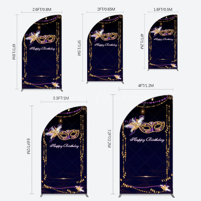 Lofaris Elegant Purple Mask Birthday Masquerade Half Moon Arch Backdrop