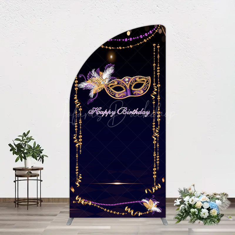 Lofaris Elegant Purple Mask Birthday Masquerade Half Moon Arch Backdrop