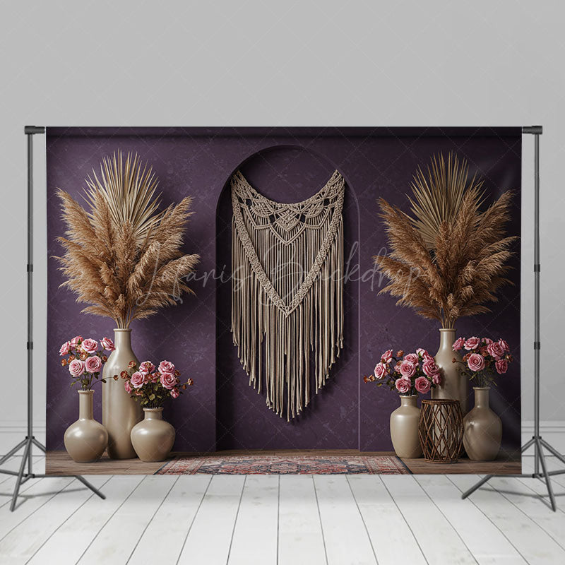 Lofaris Elegant Purple Wall Boho Wedding Photography Backdrop
