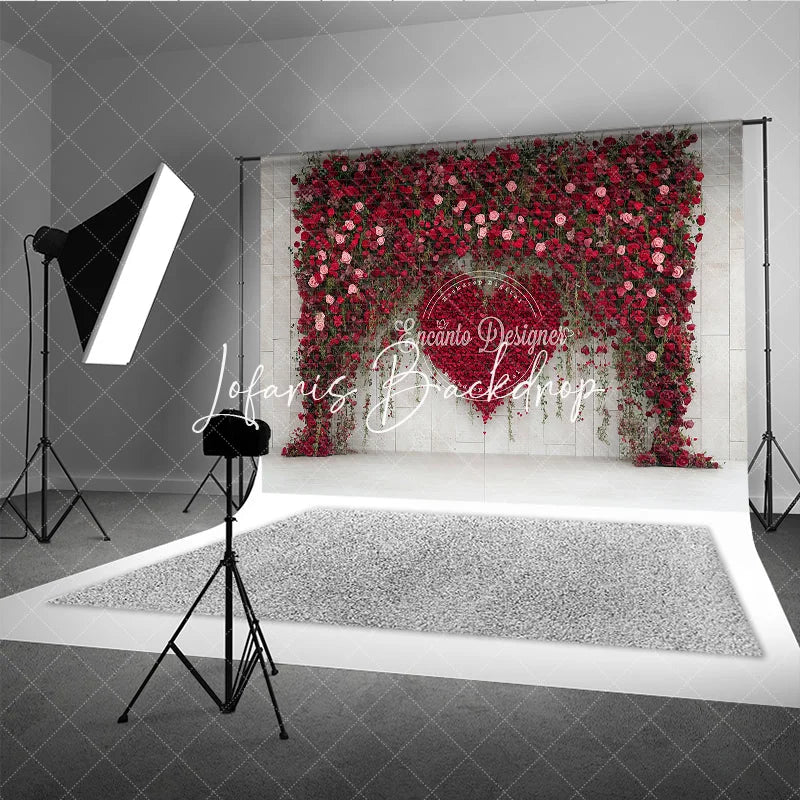 Lofaris Elegant Red and Pink Rose Floral Heart Photography Backdrop Romantic Wedding Valentine’s Day Party Decoration