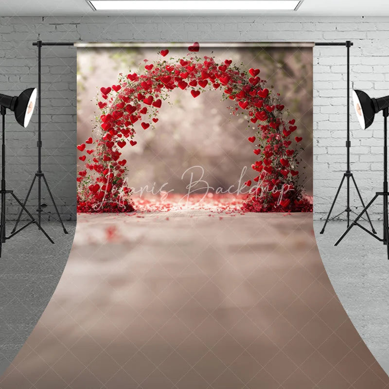 Lofaris Elegant Red Hearts and Floral Arch Sweep Backdrop Romantic Valentine’s Day Wedding Photo Booth Decor