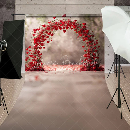Lofaris Elegant Red Hearts and Floral Arch Sweep Backdrop Romantic Valentine’s Day Wedding Photo Booth Decor