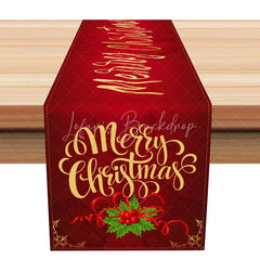 Lofaris Elegant Red ’Merry Christmas’ Calligraphy Table Runner with Holly Berry Formal Holiday Dining Decor