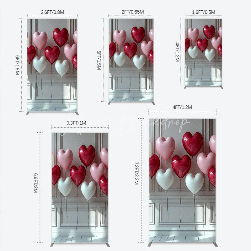Lofaris Elegant Red Pink and White Heart Balloons Rectangle Arch Backdrop Romantic Love Celebration Decor
