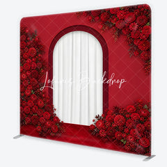 Lofaris Elegant Red Roses and Dahlias Arched Window Square Double-Sided Backdrop Romantic Floral Celebration Decor for Weddings