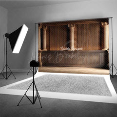 Lofaris Elegant Retro Wood Wall Photography Backdrop Classic Paneled Interior with Columns Vintage Study Photo Prop