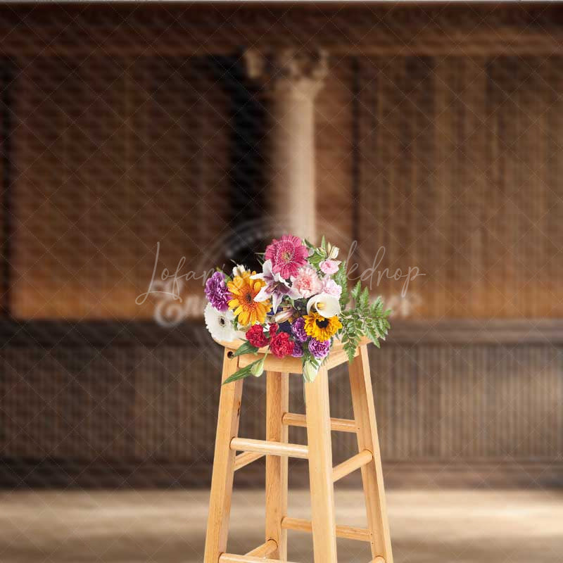 Lofaris Elegant Retro Wood Wall Photography Backdrop Classic Paneled Interior with Columns Vintage Study Photo Prop
