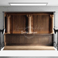 Lofaris Elegant Retro Wood Wall Photography Backdrop Classic Paneled Interior with Columns Vintage Study Photo Prop