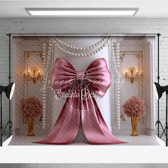 Lofaris Elegant Rose Gold Bow and Pearl Garland Photography Backdrop Classic Luxury Party Decor